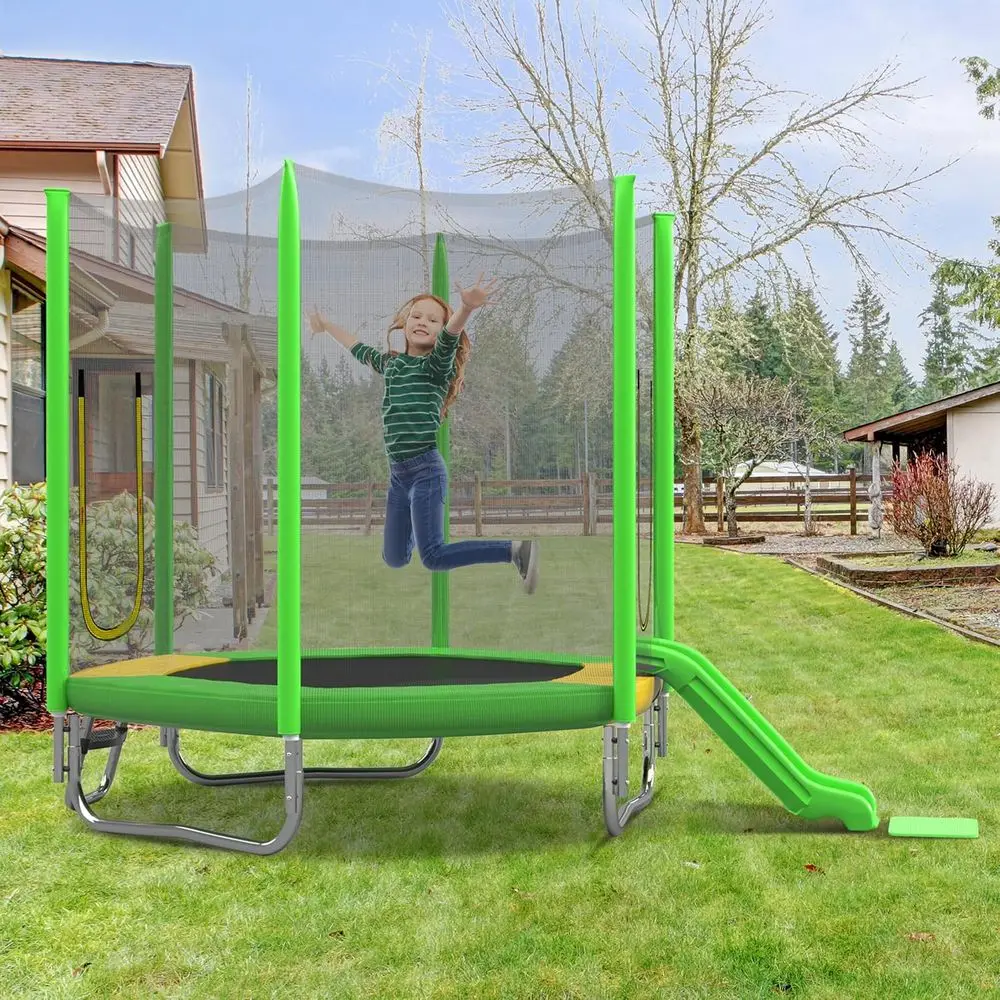 Kids Outdoor Ladder - Round Outdoor Playground Trampoline with Safety