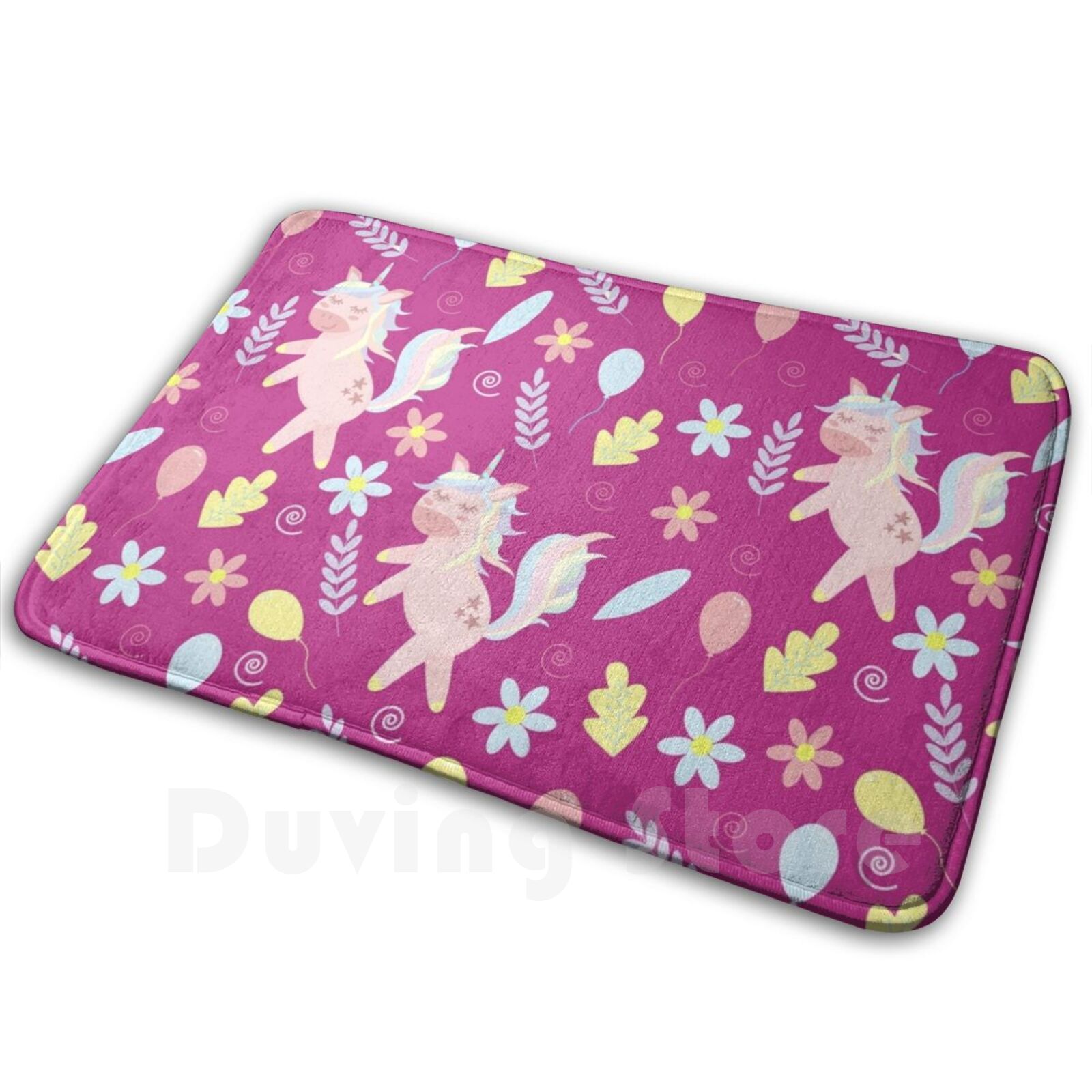 Kids Outdoor Floor Cushions - Dancing Unicorn Pattern On Bright Pink