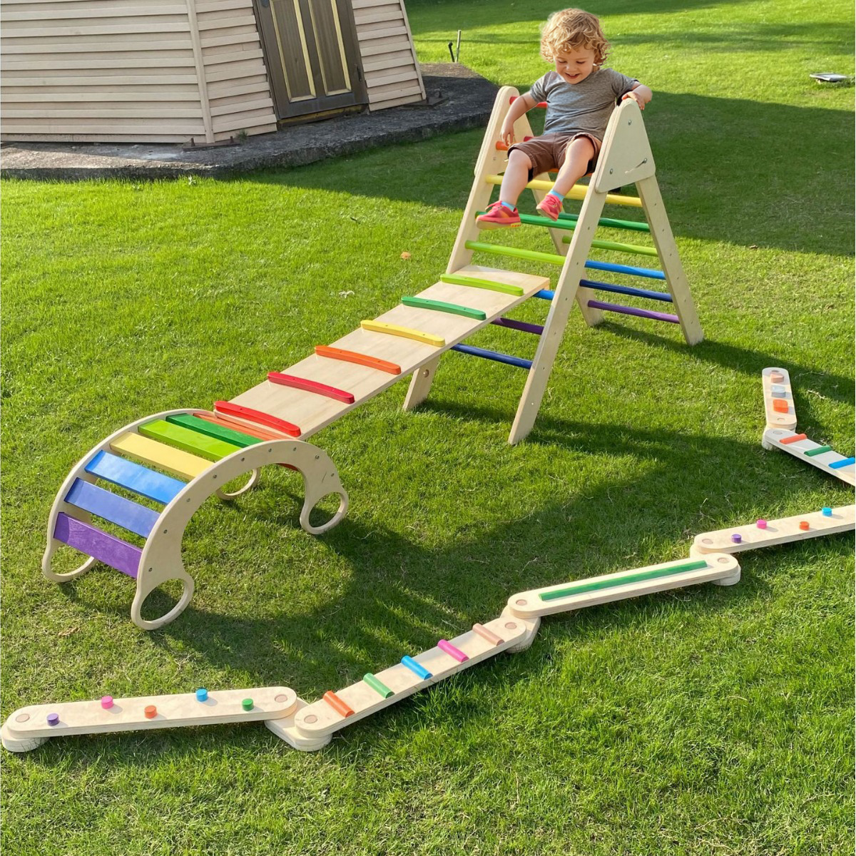 Kids Outdoor Balance Beam - Customizable Eco-Friendly Beech Wood Climbing Set