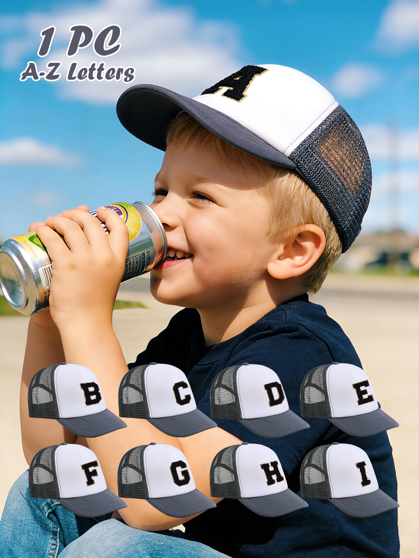 Kids Outdoor Activities - 1pc Gray Hat With 26-Letter Pattern,