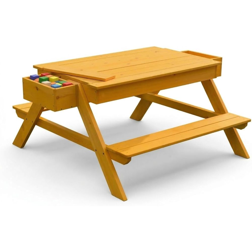 Dual-Function Wooden Picnic an - Kids Outdoor Sensory Table recension och pris