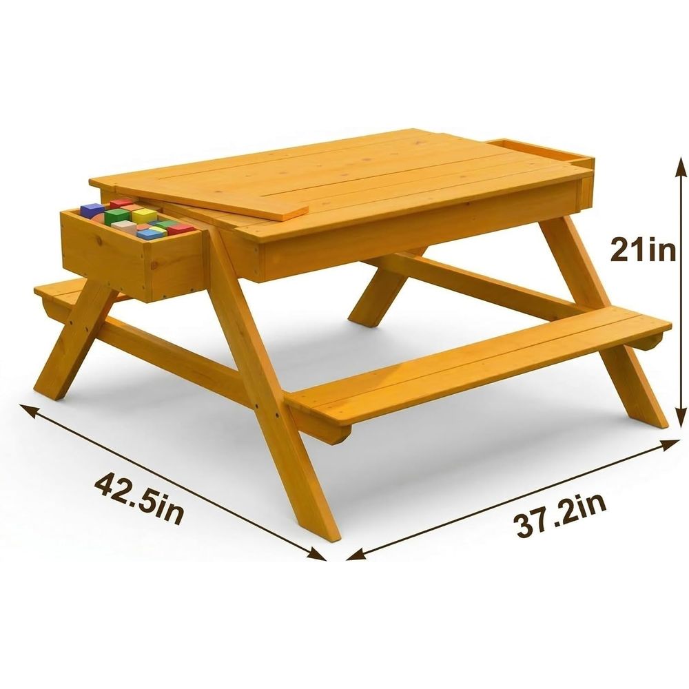 Dual-Function Wooden Picnic an - Kids Outdoor Sensory Table recension och pris