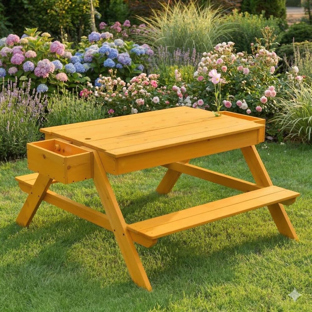 Dual-Function Wooden Picnic an - Kids Outdoor Sensory Table recension och pris