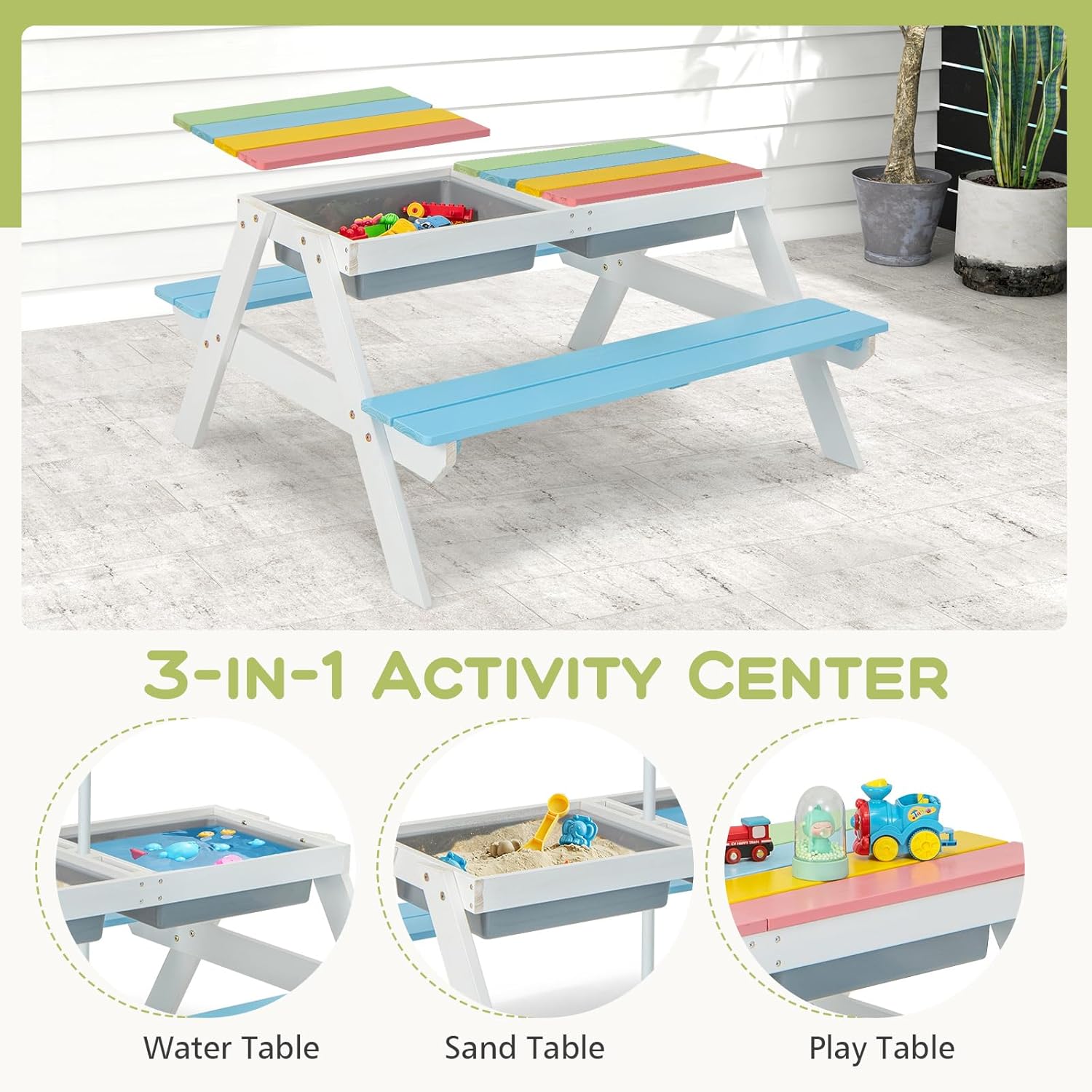 Kids Picnic Table, 4 in 1 Outd - Kids Outdoor Table And Chairs recension och pris