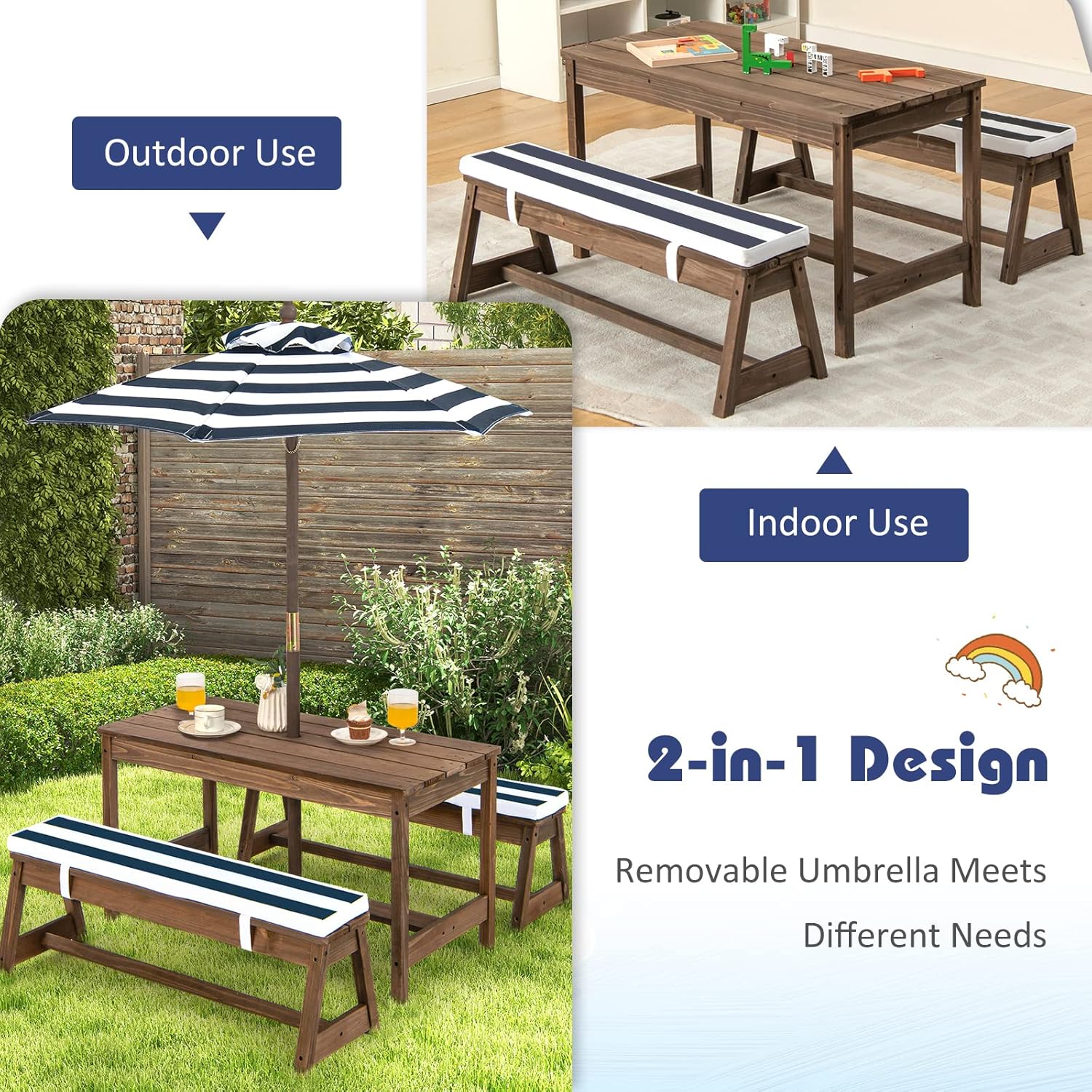 Height Adjustable Wooden Kids  - Kids Outdoor Furniture Set recension och pris