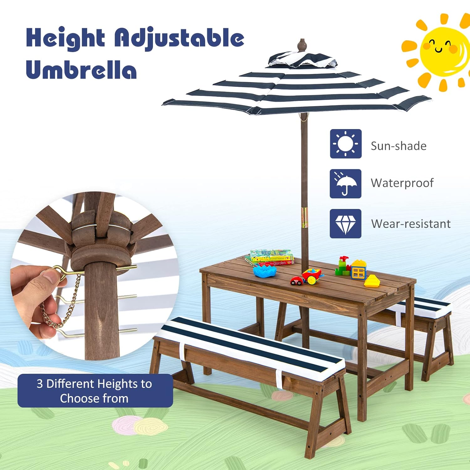 Height Adjustable Wooden Kids  - Kids Outdoor Furniture Set recension och pris
