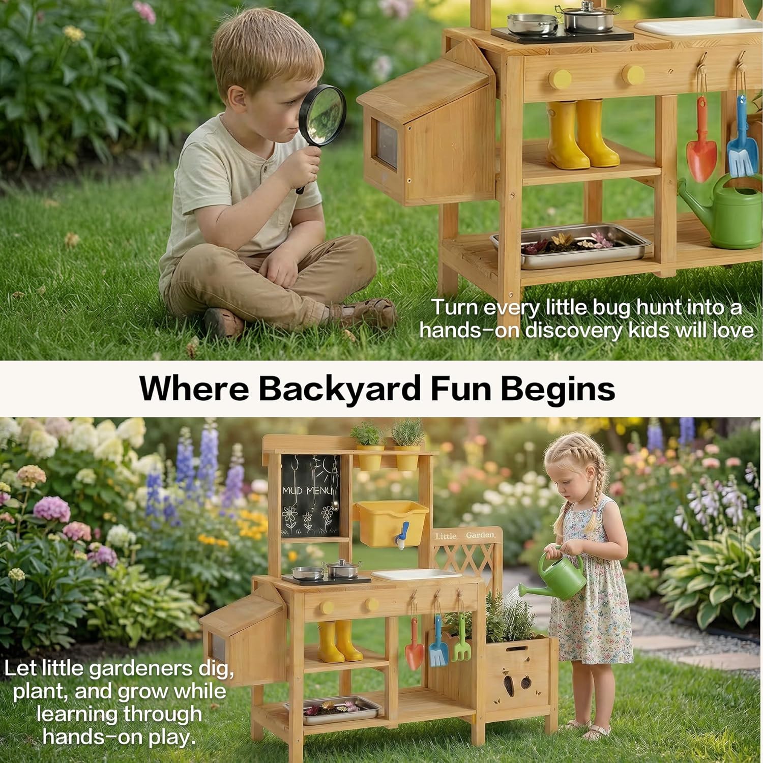 Wooden Mud Kitchen for Kids, O - Kids Outdoor Water Play Table recension och pris